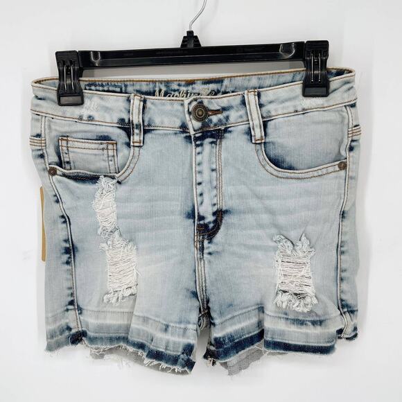 Machine NEW Women's Distressed Shorts Frayed Hem Light Denim Wash Size M/28 Blue - Picture 1 of 9